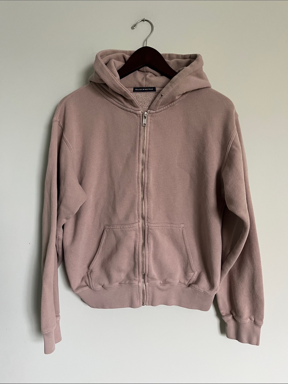 Brandy Melville Mauve / Dusty Rose Christy Zip-Up Hoodie | Regular Fit | OS EUC